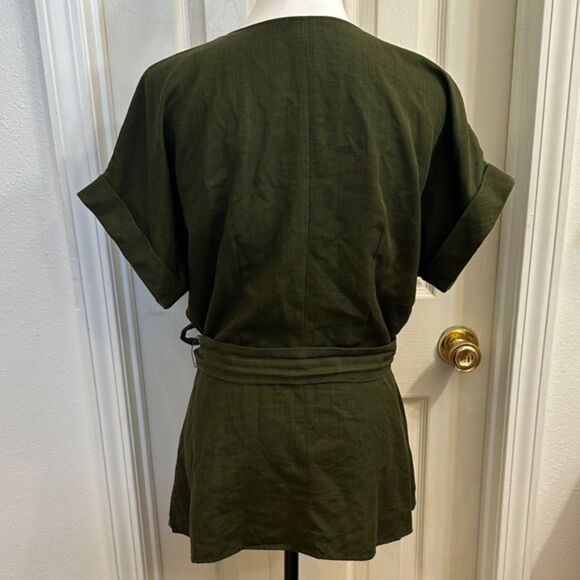 Ann Taylor Button Front Tie Waist Shirt Size M Drop Cuff Short Sleeve Lyocell - Picture 5 of 9